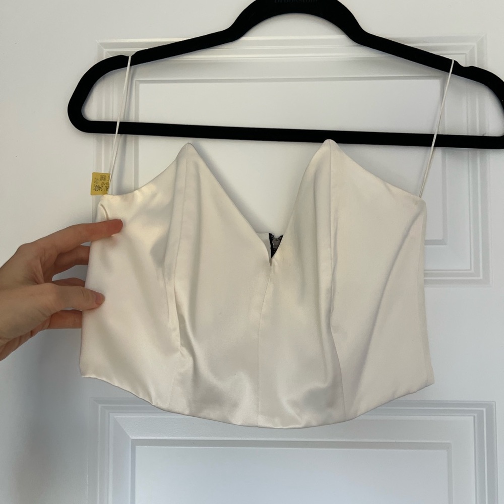 Michelle Mason Strapless Satin Plunge Crop Top Sz 2